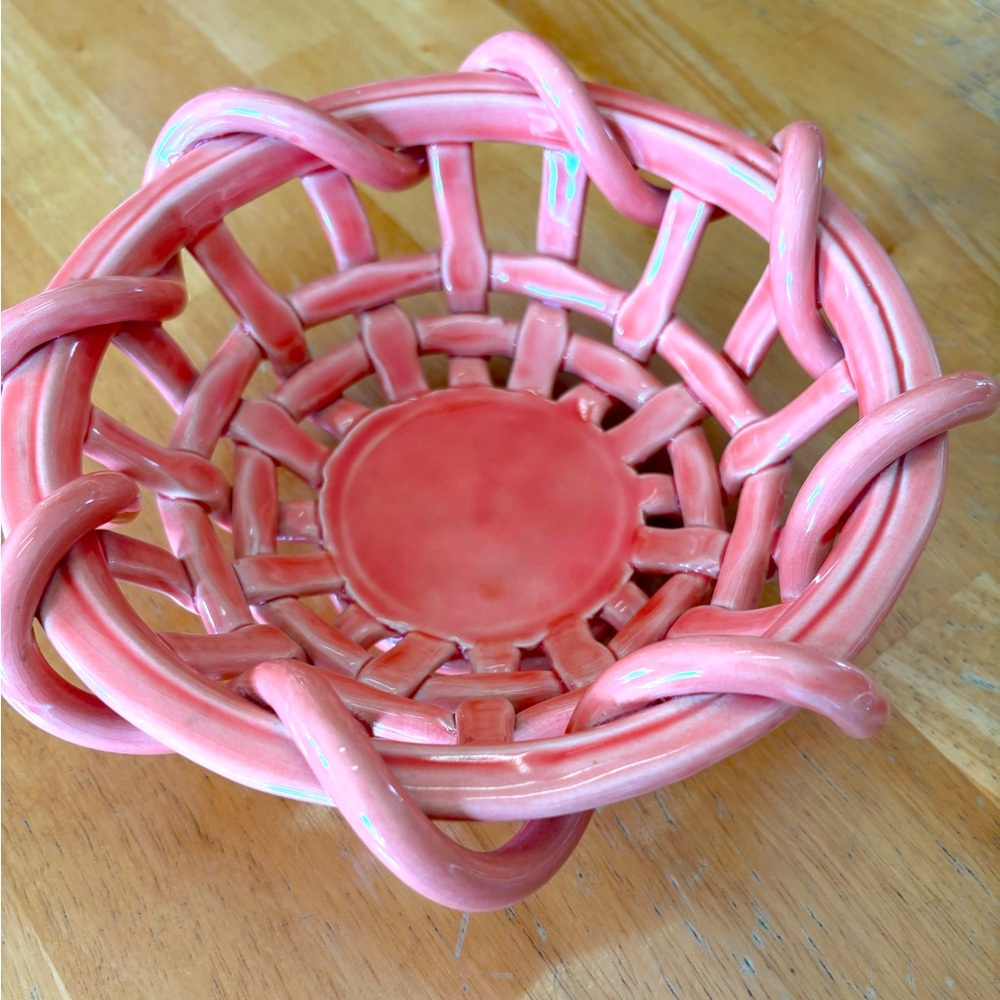 Vintage Coral Color Ceramic Basket